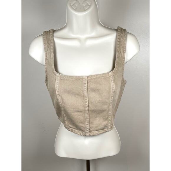 Mara Hoffman Amal Cropped Denim Brown Bustier Top Size 0 - Picture 3 of 7